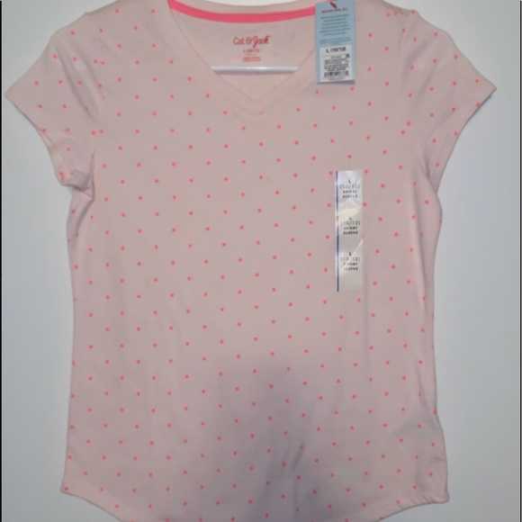 BNWT Hot pink, polka dot V-neck tee - Picture 1 of 4